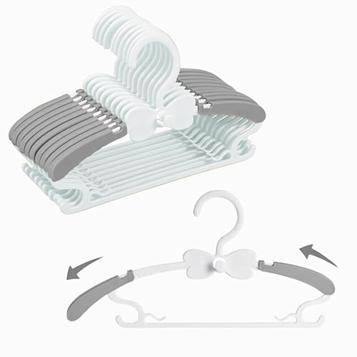 WJWSKI Perchas Bebe, Juego de 20 Perchas Apilables con Ganchos de Mariposa, Plástico & Antideslizantes, Hangers para Ropa de Bebé & Infantiles, Ahorro de Espacio (Gris+ Blanco) Duradera