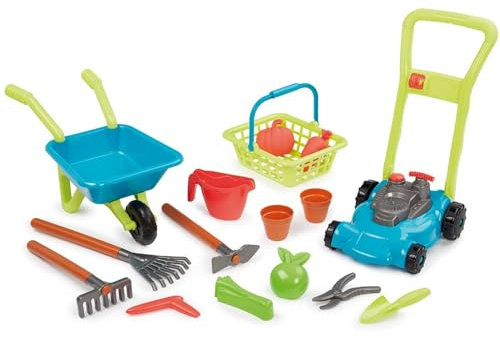 Spielzeug Ecoiffier 4585 Garten-Set, 3-in-1: Rasenmäher, Schubkarre, Korb und Gartenzubehör, Gartenwerkzeug für Kinder, Outdoor-Spiel, ab 18 Monaten