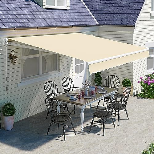 PATISOL 8'x7' Patio Awning Retractable Fully Assembled Manual Sunshade Shelter Aluminum Frame, 100% 280G Polyester Water-Resistant Outdoor Window Door Awning Deck Canopy Balcony Yard Business (Beige)