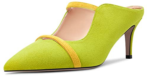 Castamere Mujer Medio Heel Puntiaguada Punta Slip-on Patchwork Pumps Mules Zapatos Casual Dress 6.5 CM Heels Verde Lima 36 EU