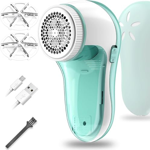 Fusselentferner Elektrisch, Fusselrasierer Elektrischer Wiederaufladbar mit 2 Ersatzrasierklinge, tragbarer Stoff-Flusenrasierer für Kleidung, Möbel, Bettwäsche, Teppich