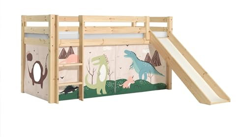 möbelando Spielbett >Pino< in Kiefer massiv Natur lackiert - 210x114x218 (BxHxT)