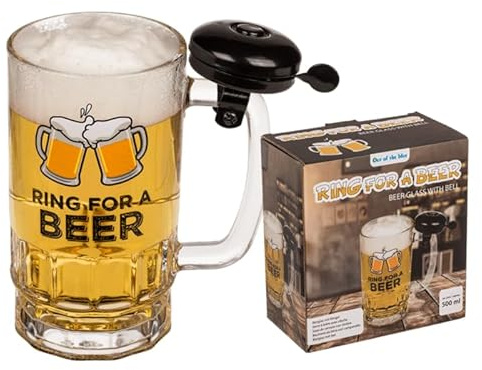 mucHome Bierglas mit Klingel ca. 14 x 14,5cm im Geschenkkarton Bierkrug Krug Geschenkidee Junggesellenabschied Vereinsfeiern Spaßgeschenk