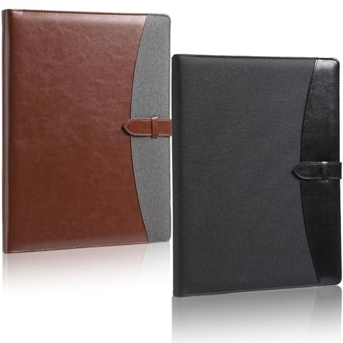 Eersida 2 Pcs Padfolio 3 Ring Leather Binder Business Portfolio Folder A4/ Letter Size for Organizer Documents Business Cards Conference Office Gifts Back to School for Men or Women (Black,Brown)