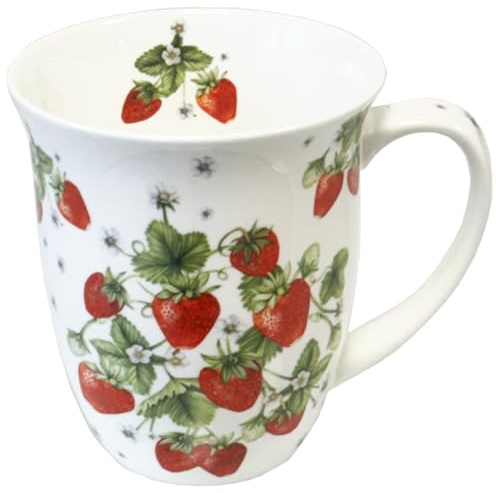 Ambiente Kaffeetasse Henkelbecher Teetasse Mug 0,4 l Fine Bone China Porzellan Früchte Erdbeeren Serie bunch of strawberries