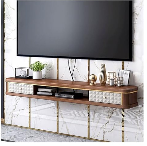 Meuble Suspendu TV Meuble TV Mural de Luxe en Bois Flottant avec Meuble de Rangement, Meuble TV for Chambre à Coucher, Salon, Meuble de télévision Moderne, 47''/55''/63'' Meuble Tele Suspendu (Color