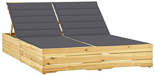 Gecheer Doppel Sonnenliege mit Anthrazit Auflagen Doppelliege Gartenliege Relaxliege Liege Gartenmöbel Holzliege Strandliege 198 x 135 x (30-75) cm für 2 Personen,Verstellbare Rückenlehne