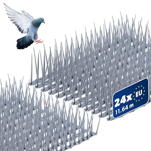 KADAX Lot de 24 pigeons anti-oiseaux en plastique pour balcon, fenêtre, toit, jardin, répulsif contre les oiseaux, protection contre les pigeons (argent 24 pièces)