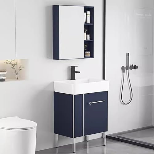 LLZJDDPLY Badmöbel Set Waschbeckenunterschrank Badezimmerschrank mit Waschbecken Unterschrank Spiegel, Badezimmermöbel mit Waschtisch, Spiegelschrank, Wasserhahn Set