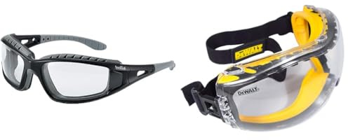 Bolle TRACPSI Tracker Glasses Nylon Frame Anti-Scratch and Fog Lens, Clear/Black & DEWALT GOGGLE Concealer Clear Goggle DPG82-11D