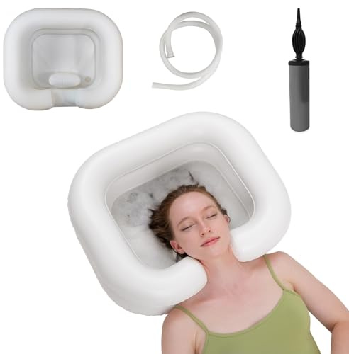 Aufblasbares Shampoo-Waschbecken, tragbare Shampoo-Schüssel mit Nackenstütze und Ablaufschlauch für bettlägerige Menschen, tragbare Shampoo-Spüle für ältere Menschen, Behinderte, Schwangere und