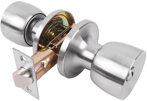 GSCHENGZHI Satin Nickel Privacy Door Knob with Lock, Interior Bedroom & Bathroom Door Hardware & Locks - 1Pack Silver Door Knob