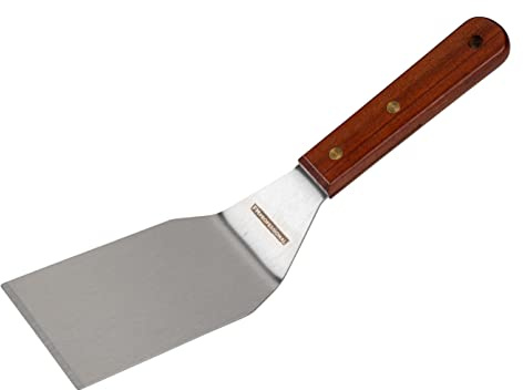 FMprofessional Truelle à plancha professionnelle en acier inoxydable et manche en bois 30 x 7 cm