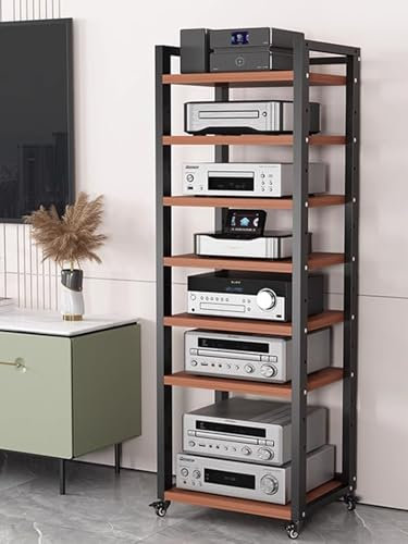 HiFi Rack Plattenspieler Schrank Audio Regal Heimkino Schrank, Holz Stereoständer Für Audiovisuelle Geräte, Soundbar, Woofer, DVD-Player & Lautsprecher, Offen Audio Medienständer Mit Rädern(Style-2,7