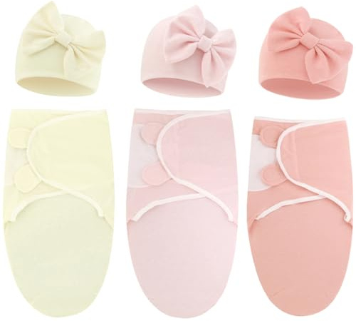 DRESHOW Neugeborene Swaddle Decke Hut Set Baby Einstellbar Gedruckt Swaddles für 0-3 Monate Mädchen Jungen