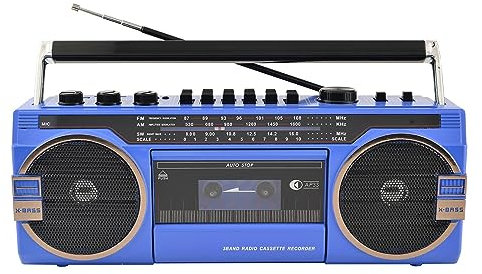 Lecteur de cassettes CD portable style années 80 - Radio AM/FM - Enregistreur de cassette Bluetooth - Parfait pour les réunions de famille et les voyages
