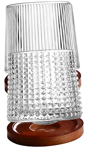 Amosfun Diamond Rotating Whisky Glass Set Base, Unique Brandy Glasses for Home Bar, Decorative Multi-Function Liquor Cups Suitable for Parties and Night Events, 2 Sets
