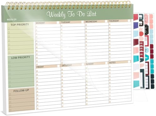 Thboxes Weekly Planner Notepad, Undated Weekly To Do List Pad 52 Tear off Sheets, To Do List Notebook for Study, Work, Fitness, Includes 4 Sheets of Stickers, 22 X 28 cm