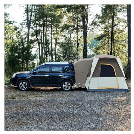 Tunnelzelte 5-Personen-SUV-Zelt mit Kinoleinwand, wetterfest, tragbar, für Camping im Auto, SUV, Van, inklusive Regenüberzelt und Aufbewahrungstasche Eisfischerzelt(Khaki)