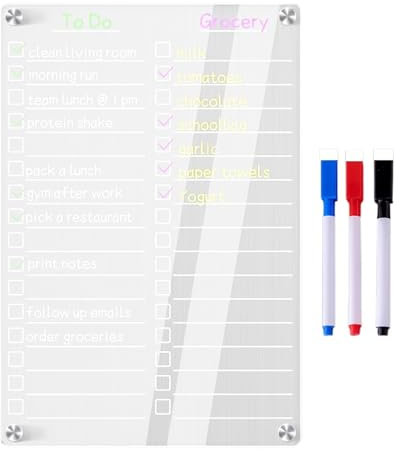 Liste de courses, tableau effaçable magnétique, planificateur en acrylique, marqueur pour réfrigérateur, marqueur transparent, liste d'épicerie magnétique