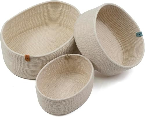 Paniers de Rangement en Corde Tressée - Lot 3 corbeilles en Coton, Panier à Linge pour Ranger, Jouets pour Enfants, Panier de Buanderie