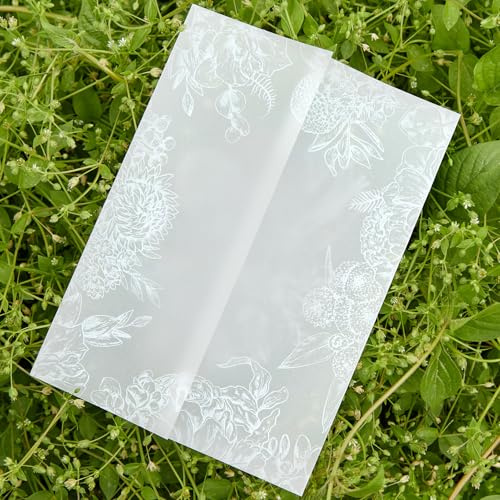 60 Sheets Pre-Folded Vellum Jackets for 5x7 Invitations,White Floral Vellum Paper 5x7 Jackets,Translucent Invitation Sleeve Wraps Floral Paper Envelope Liners for Wedding Baby Shower Invitations Cards