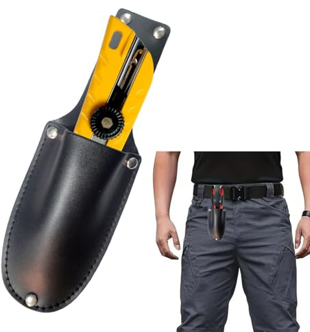 Ruayia Echtleder Gürteltasche für Cuttermesser – Robuste & Praktische Messerscheide im Klassischen Design, Strapazierfähig & Langlebig (Schwarz)