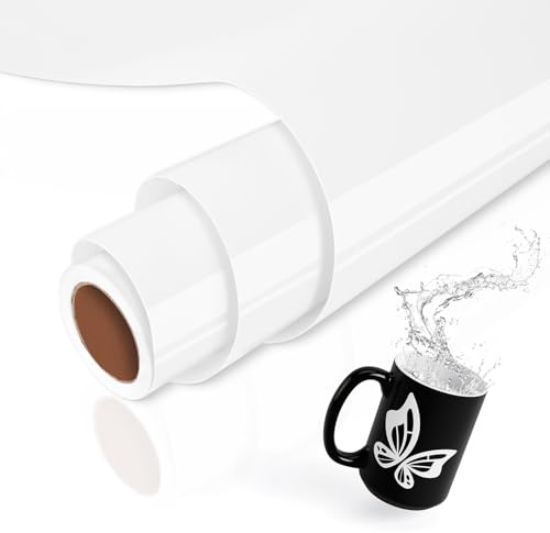 AULEEP Weiße Vinylfolie Plotter - 30,5cm x 3m Permanent Plotterfolie Vinyl, Selbstklebend Vinylfolie für DIY, Tasse, Spülmaschinenfest, Wasserdicht Plotter Folien für Cricut, Silhouette Cameo