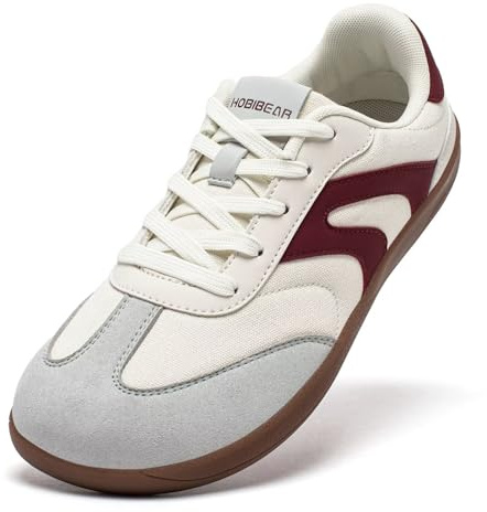 HOBIBEAR Barefoot Shoes Zero Drop Wide Fashion Sneakers for Women Men(Beige Red, UK 6.5)