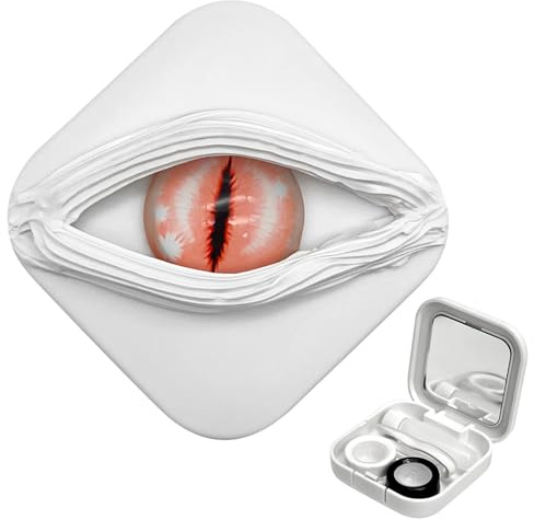 LADYPONYCSC Halloween Themed Contact Lens Cases, Leak-Proof & Portable Travel Lens Storage with Mirror - Hard Case for Daily Use, Airplane Approved (White Case)