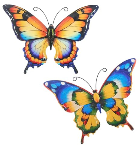 Leseogye 2PCS Metal Butterfly Garden, Colorful Fence Decorations Outdoor, Butterfly Garden Ornaments for Fence Yard Patio Balcony Living Room Bedroom, 7 x 5 Inch