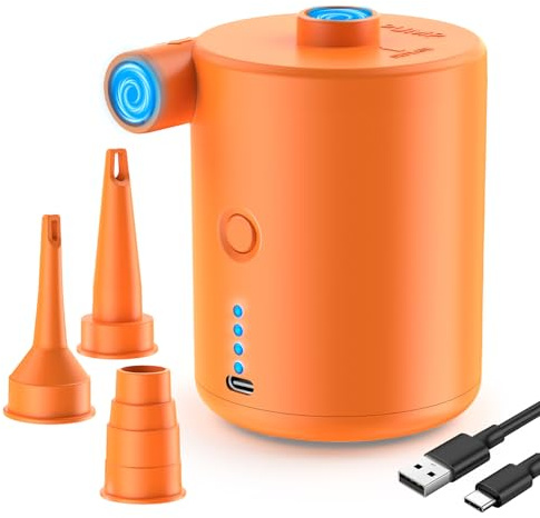 BOSONER Elektrische Luftpumpe mit Akku: 4000 mAh, wiederaufladbare Luftpumpe mit 3 Luftdüsen – schnelles Aufblasen für Schlauchboot, Kinderbecken, aufblasbare Matratze