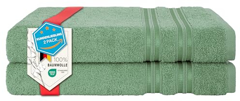Hammetex Badetücher 2er Set 70x140 cm, Duschtuch, 100% Baumwolle Frottee | OEKO-TEX zertifiziert, weich & saugstark, Frottee, mit Aufhänger, Duschtuch & Saunatuch für Badezimmer & Sauna