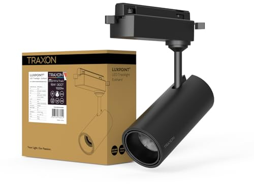 TRAXON LUXPOINT® Foco de Carril LED Negro Monofásico 15W 1320lm CCT Ajustable 3000K/4000K/6500K Ángulo 38°, CRI≥80 Luz Profesional para Tienda, Hogar y Galería (15W Negro Monofásico)