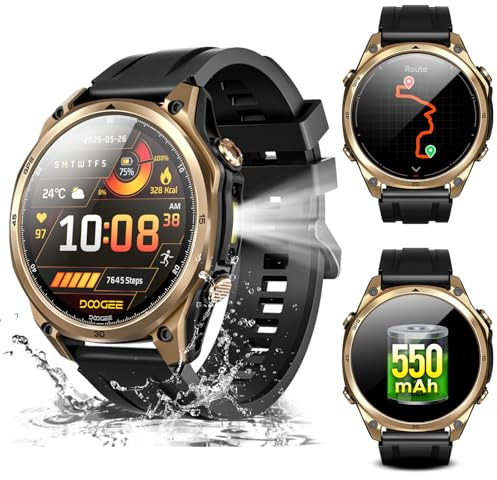DOOGEE Anywise W1 AI Montre Connectée Homme, 5ATM Dual-Band GPS Tactical Watch,1,43'' AMOLED Screen, 170+ Modes Sport, Appel Bluetooth,18 Days Battery,LED Flashlight,Compass,pour Android/iOS,2 Strap