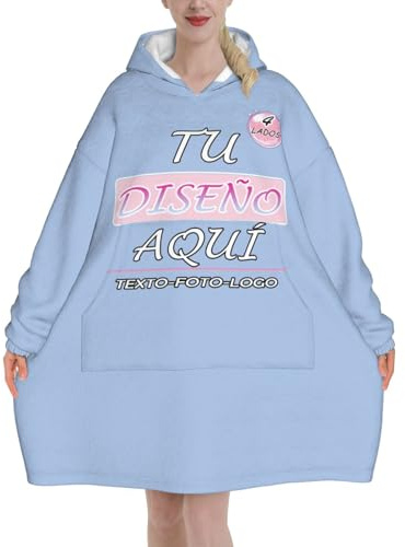 Xenorith Bata Manta Personalizada Sudadera Mujer y Hombre Batamanta Grande Hoodie Sudaderas Agrega tu Texto y Foto Batas de casa Invierno Tallas Grandes Manta con Capucha Regalos Personalizados