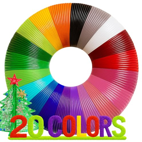 Penna 3D Filamento PLA 20 Colori da 10m 1.75mm, Fili Penna 3D Filamento Ricarica Compatibile con MYNT3D, SCRIB3D e Altre Comuni Penne 3D