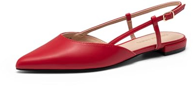 DREAM PAIRS Slingback Flats for Women, Pointed-Toe Elegant Women's Ballet Flats with Buckle Strap, Classic Low Heel Dress Shoes for Casual Work Office Party,Size 7.5,Red,DWUMFA2504