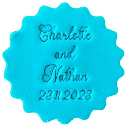 Personalised Wedding Cookie Stamp with Free Scallop Cutter, Collection 1, 5cm Acrylic Biscuit Embosser, Food-Safe Plastic Baking Tool, Fits M&S All Butter Biscuits (Design 5)