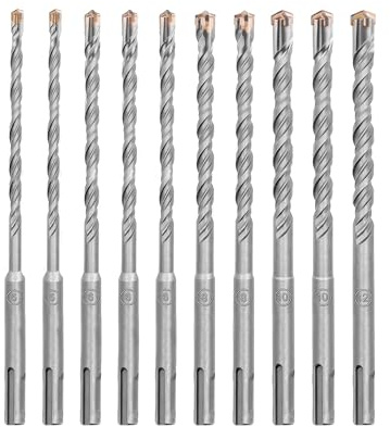 HIGHDRIL Juego de Brocas SDS Plus - 10 piezas 5/6/8/10/12mm (Largo 160 mm) con Punta de Carburo, Brocas para Martillo Perforador para Hormigón, Ladrillo, Piedra y Granito