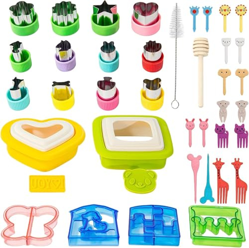 Sandwich Bread Cutters Set for Kids - 38 Pcs Bento Lunch Box Accessories Kit Includes Vegetable Fruit Crust Shapes, Animal Food Picks, Cookie Cutter