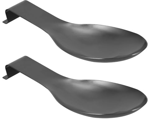 VANZACK Soporte para Utensilios de Cocina de Acero Inoxidable Negro, Reposacucharas de Encimera Compacto 25 Cm, Pack de 2 Piezas para Organizar Cucharas y Espátulas en Cocinas Pequeñas