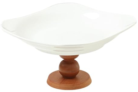 MotiveTech Coupe à Fruits sur Pied Plateau pour Snacks Bol de Service Corbeille de Rangement Coupe à Finition Bois Céramique Adapté Cuisine Salle à Manger S, Brun