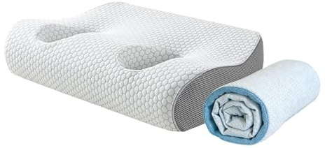 Generic Cuscino per Il Collo Ergonomico con Foro per Orecchio Supporto Cervicale in Memory Foam Morbido Traspirante Adatto a Dorme Su Un Lato Utilizzo con, Grigio