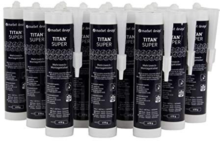 MARBET DESIGN Montagekleber extra stark Titan Super für Sockelleisten, Holz, Metall, XPS, Zierleisten (12 Kartuschen Titan Super) Baustoffkleber Klebstoff Keramik