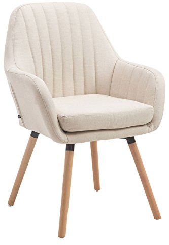 CLP Silla De Visita Florian Tapizada En Tela I Silla Butaca De Salón Nórdica I Silla Comedor Acolchada & con 53cm De Altura De Asiento I Color:, Color:Crema, Color del Marco:Natura