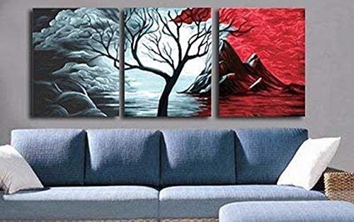 YEESAM ART New Paint by Numbers for Adults Set Pack of 3 Multi Pack Pieces Panels Canvas - Volcanic Snow Tree 3 x 16 * 20 inches Linen Canvas - DIY Digital Painting by Numbers Kits (Without Frame)