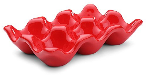 Flexzion Vassoio Portauovo in Ceramica 6 Scomparti- Dozzina Intera Porta Uovo Sodo in Porcellana Contenitore Portaoggetti Piatto da Portata Decorazioni Organizzator Frigorifero Cucina Casa (Rosso)