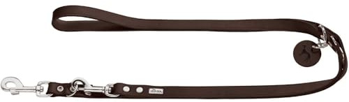 HUNTER verstellbare Hundeführleine aus Leder, Farbe: dunkelbraun, besonders belastbar, 3-fach verstellbar, mit Leder-Schlüsselanhänger, Made in Germany, Größe: 13/200