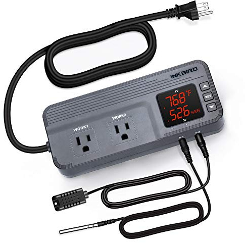 Inkbird Temperature and Humidity Controller ITC-608T Pre-Wired Dual Stage Thermostat 120VAC 15A 1800W ETL Listed Mushroom Greenhouse Homebrew